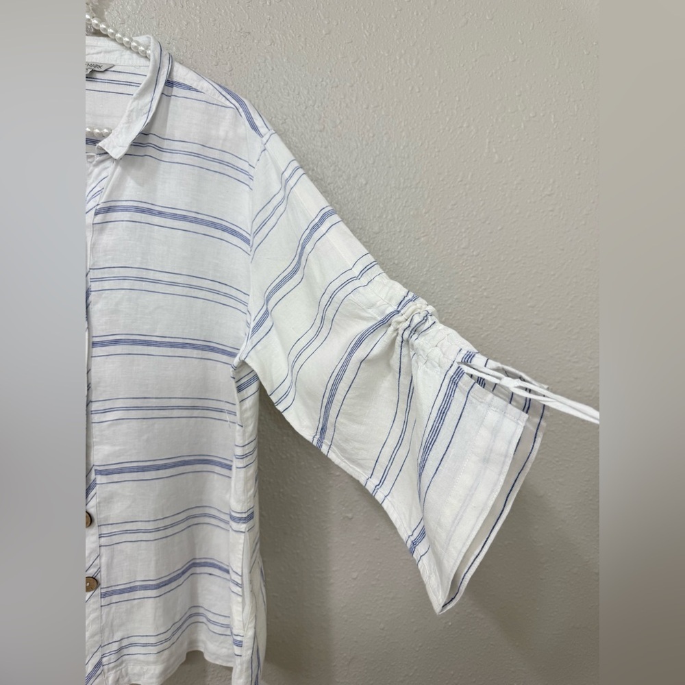 John Mark Women Wired Neck Top Blouse Shirt Size XL White Linen Button Up - Picture 3 of 10
